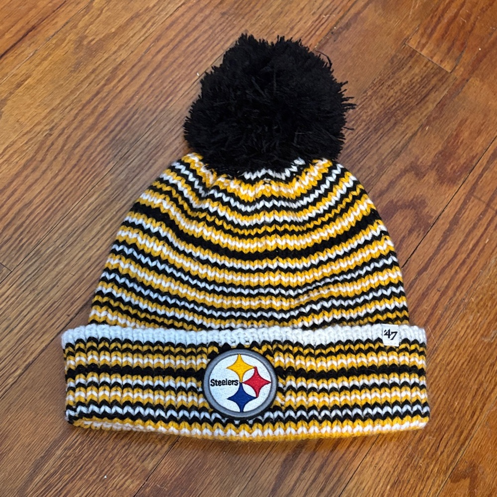 Pittsburgh Steelers Striped Knit Beanie with Pom